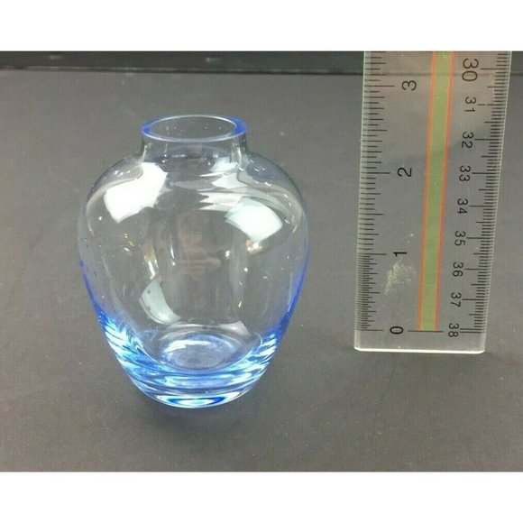 Clear Blue Tinted Glass Fishbowl Style Flower Bud Vase Small 2.75in Decoration - Picture 7 of 7